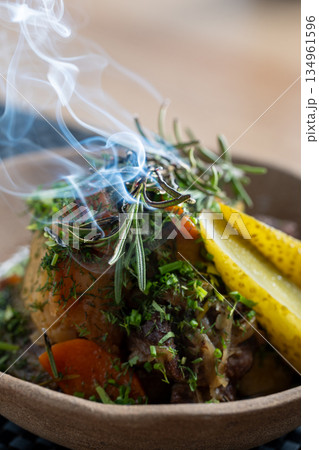 Aromatic Dish Garnished with Fresh Herbs Aromatic Dish Garnished with Fresh Herbs 134961596
