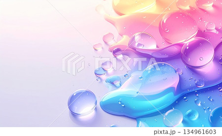 パステルカラーの水滴が輝く背景　コピースペース有り　AI生成素材 134961603