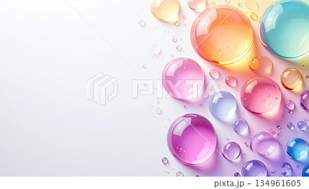 パステルカラーの水滴が輝く背景　コピースペース有り　AI生成素材 134961605