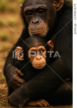 チンパンジーの親子 チンパンジーの親子 134961674