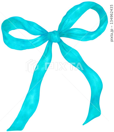 Vintage Coquette Patina blue Ribbon bow watercolor Illustration hand painted 134962435