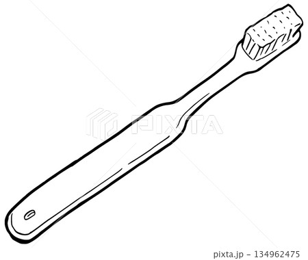 モノクロ　シンプルな線画イラスト　歯ブラシ 134962475