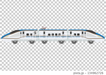 玩具風格的新幹線E7/W7系列列車插圖，由三節車廂連接而成。 134962726