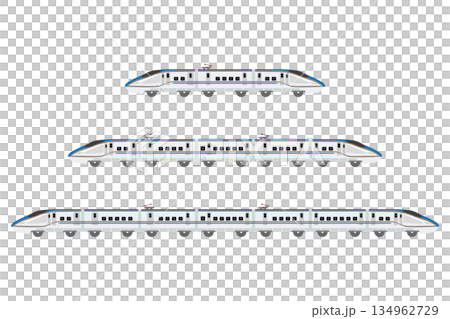 玩具風格的新幹線E7/W7系列插圖（3節車廂、5節車廂和7節車廂套裝） 134962729