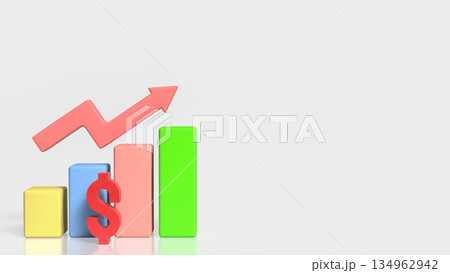Business Revenue Growth Concept with Dollar Symbol Bar Chart and Rising Arrow 3d render. 134962942