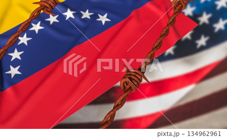 Political Conflict and Sanctions Between Venezuela and United States 3d render. Political Conflict and Sanctions Between Venezuela and United States 3d render. 134962961