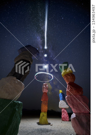 Seven Magic Mountains Nightscape Milky Way Light Painting Las Vegas Nevada 134963497