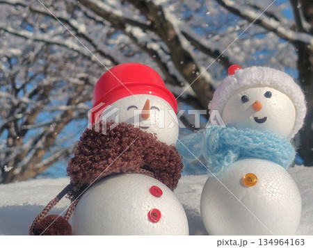 新雪とペアの雪だるま 134964163