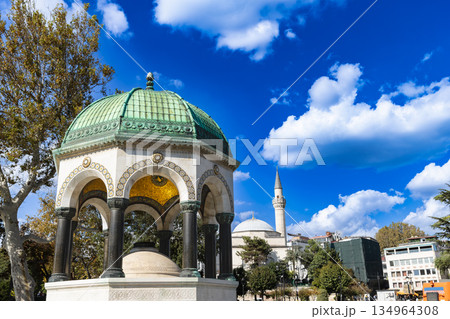 スルタンアフメット広場ドイツの泉とブルーモスク 134964308