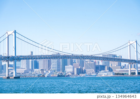 TOKYO, JAPAN - 29, JAN. 2025 : cityscape of Tokyo skyline with Tokyo tower and rainbow bridge at daytime in Japan 134964643