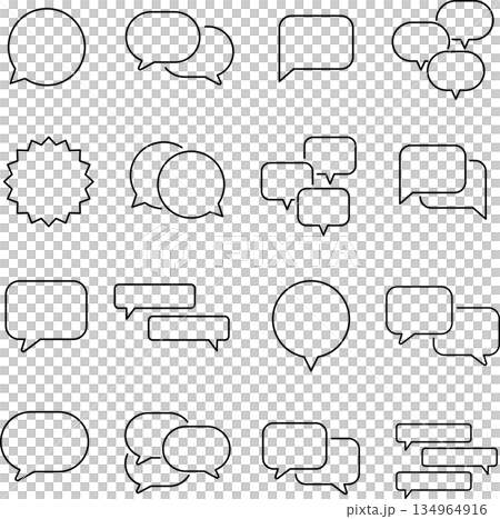 Vector monochrome line icon set about speech bubbles 134964916