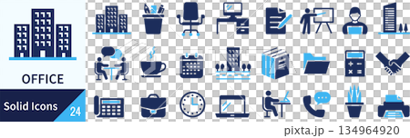 向量辦公室輪廓圖示集 134964920