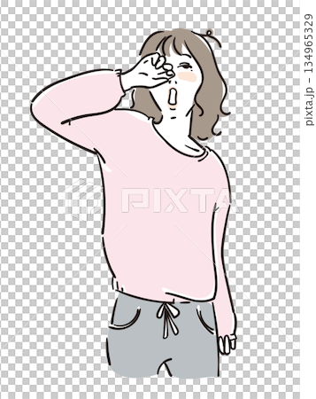 Cute woman's upper body after waking up Cute woman's upper body after waking up 134965329