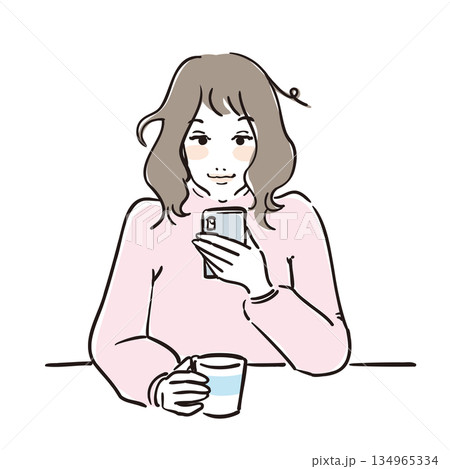 寝起きの可愛い女性上半身 134965334