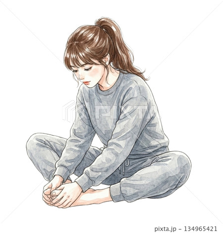 関節のストレッチをする女性 関節のストレッチをする女性 134965421