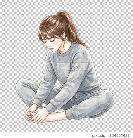 関節のストレッチをする女性 関節のストレッチをする女性 134965421