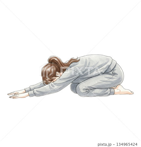 猫のポーズをして背中を伸ばす女性 134965424