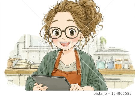 絵美シリーズ：介護福祉士を目指す若い女性 美優シリーズ オンライン学習と資格勉強のイラスト 134965583