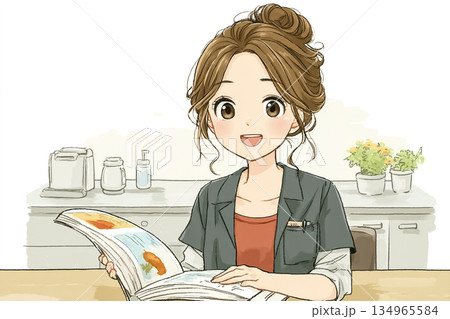 絵美シリーズ：介護福祉士を目指す若い女性 美優シリーズ 教材で学ぶ介護の勉強風景 134965584