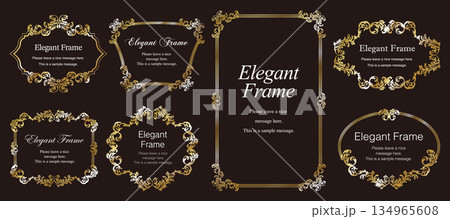 高級感のあるエレガンスなフレームセット、飾り罫、装飾デザイン、上品なあしらい、ゴールド 134965608