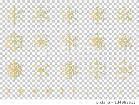 ゴールドの雪の結晶のイラストセット　ベクター背景素材　キラキラ素材 134965613