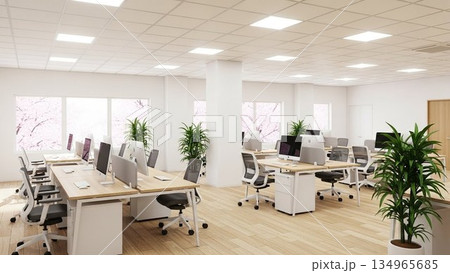 明るく開放的なオープンオフィス空間｜春を感じる現代的な職場環境 134965685