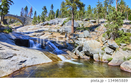 Marble Fork Kaweah River Stone Bridge and Pine Forest Panorama Marble Fork Kaweah River Stone Bridge and Pine Forest Panorama 134965889