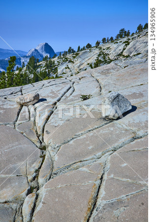 Granite Slabs and Boulders with Distant Half Dome at Olmsted Point Yosemite 134965906
