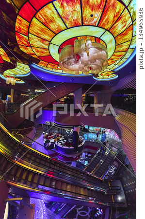 Las Vegas Casino Interior Vibrant Escalators and Stained Glass Ceiling Las Vegas Casino Interior Vibrant Escalators and Stained Glass Ceiling 134965936