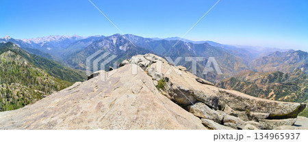 Panorama From Moro Rock Summit With Sierra Nevada Mountains And Granite Outcrops 134965937