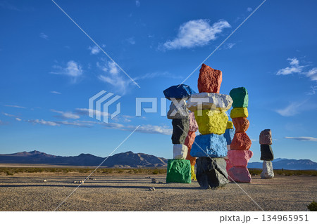 Seven Magic Mountains Colorful Rock Cairn Art Installation in Nevada Desert 134965951