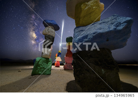 Seven Magic Mountains Milky Way Meteor Night Art Installation in Nevada Desert Seven Magic Mountains Milky Way Meteor Night Art Installation in Nevada Desert 134965965
