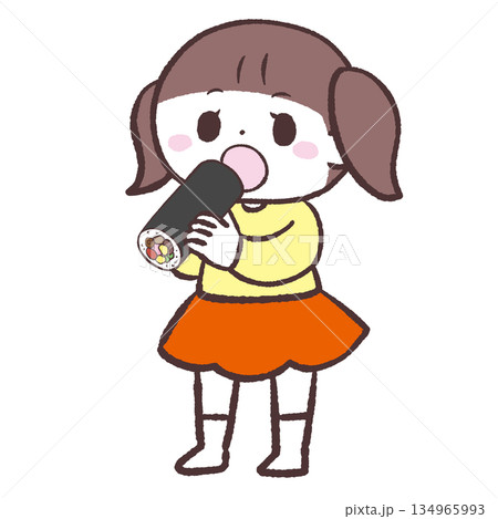 恵方巻を食べる女の子のイラスト 恵方巻を食べる女の子のイラスト 134965993