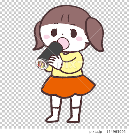 插圖：一個女孩在吃江方卷。 134965993