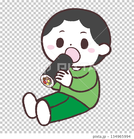 男孩坐著吃江之卷的插圖 男孩坐著吃江之卷的插圖 134965994