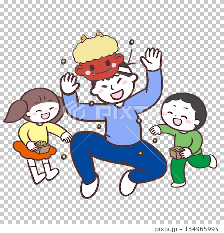 Front view illustration of parents and children throwing beans 134965995