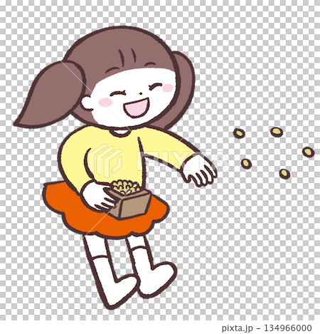 Illustration of a girl throwing beans Illustration of a girl throwing beans 134966000