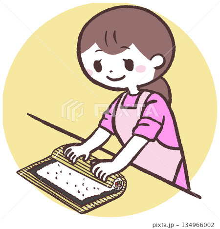 巻き寿司を作る女性のイラスト 134966002