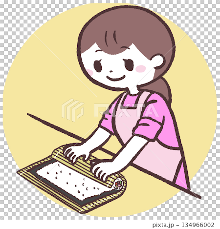巻き寿司を作る女性のイラスト 134966002