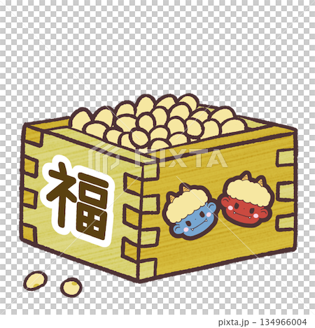 升に入った豆まきの大豆イラスト 134966004