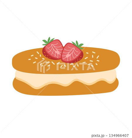Delicious Eclairs with Cream and Strawberries 134966407