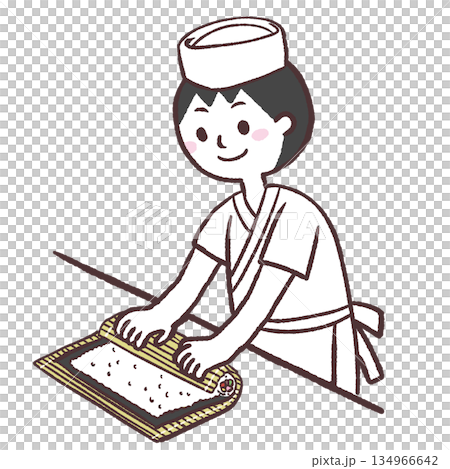 廚師製作壽司卷的插圖 134966642