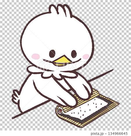 Illustration of a white bird making sushi rolls 134966645
