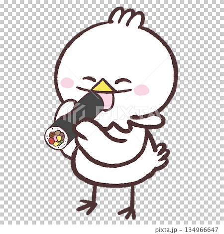 Illustration of a white bird eating ehomaki Illustration of a white bird eating ehomaki 134966647