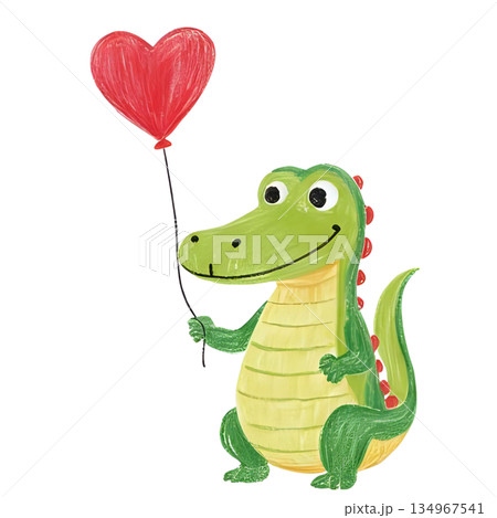 ハートの風船を持っているわに ハートの風船を持っているわに 134967541