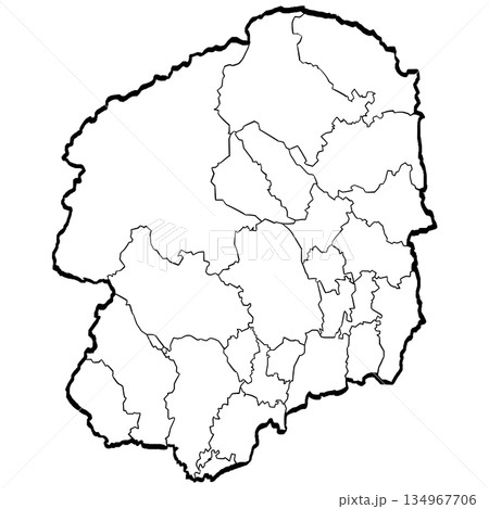 栃木県地図・市町村区分のイラスト (筆タッチ) シンプル 栃木県地図・市町村区分のイラスト (筆タッチ) シンプル 134967706