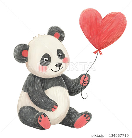 ハートの風船を持っているパンダ 134967719