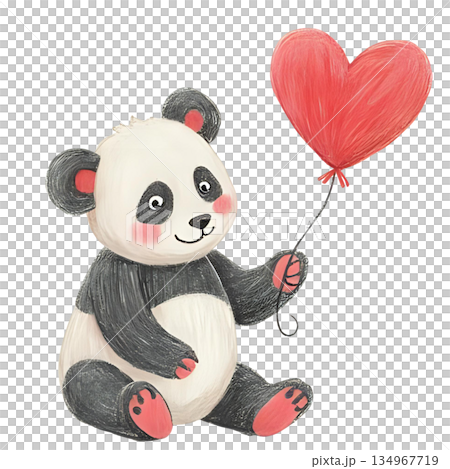 ハートの風船を持っているパンダ 134967719
