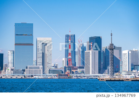 TOKYO, JAPAN - 29, JAN. 2025 : cityscape of Tokyo tower and buildings at daytime in Tokyo bay, Japan 134967769