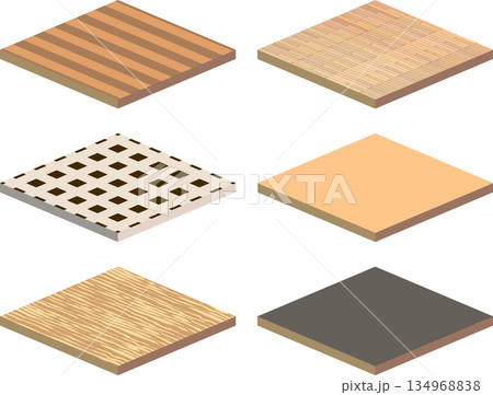 おしゃれな床・木・フローリング風のアイソメトリックな箱庭イラスト素材 134968838
